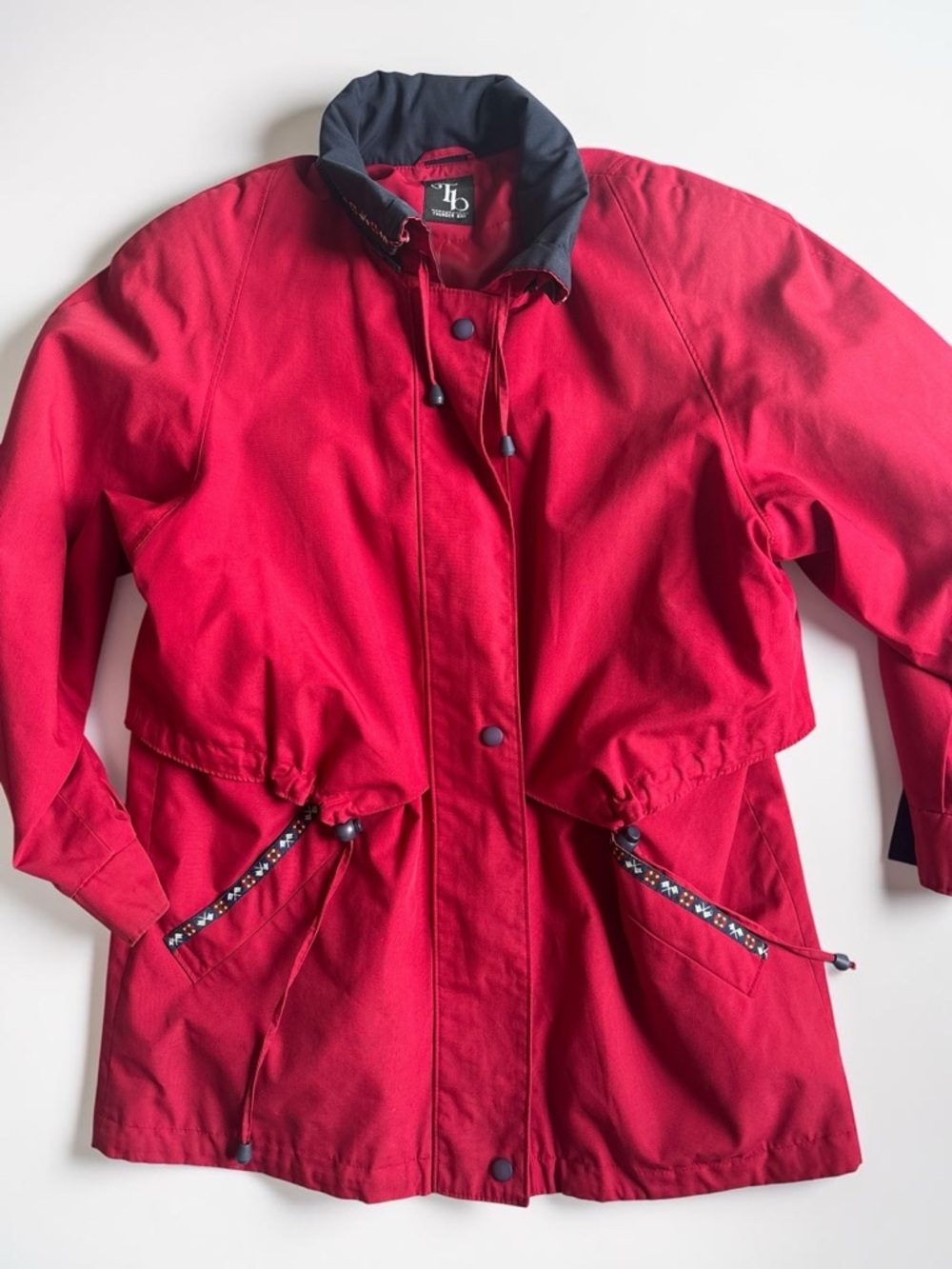 Vintage Red Windbreaker Jacket Cinch Waist 90s Lightweight Coat